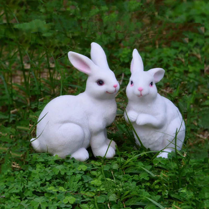 Small Cute Bunny Resin Garden Ornaments Outdoor Animal Rabbits Figurines Owls Garden Statue Ornament