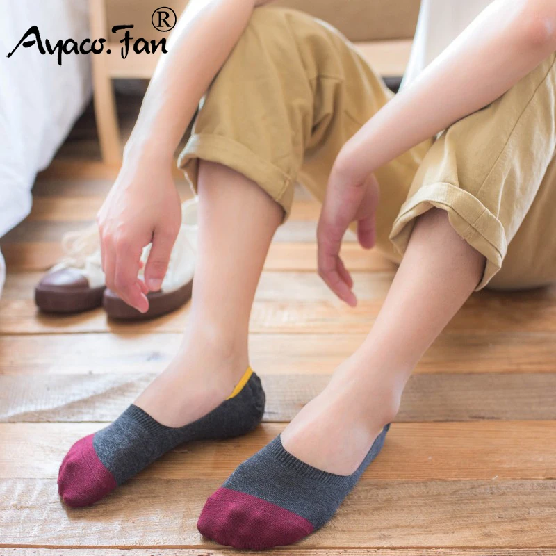 Chaussettes de compression invisibles en silicone non ald pour hommes, chaussettes de rinçage pour hommes, bateau Harajuku, chaussettes en coton