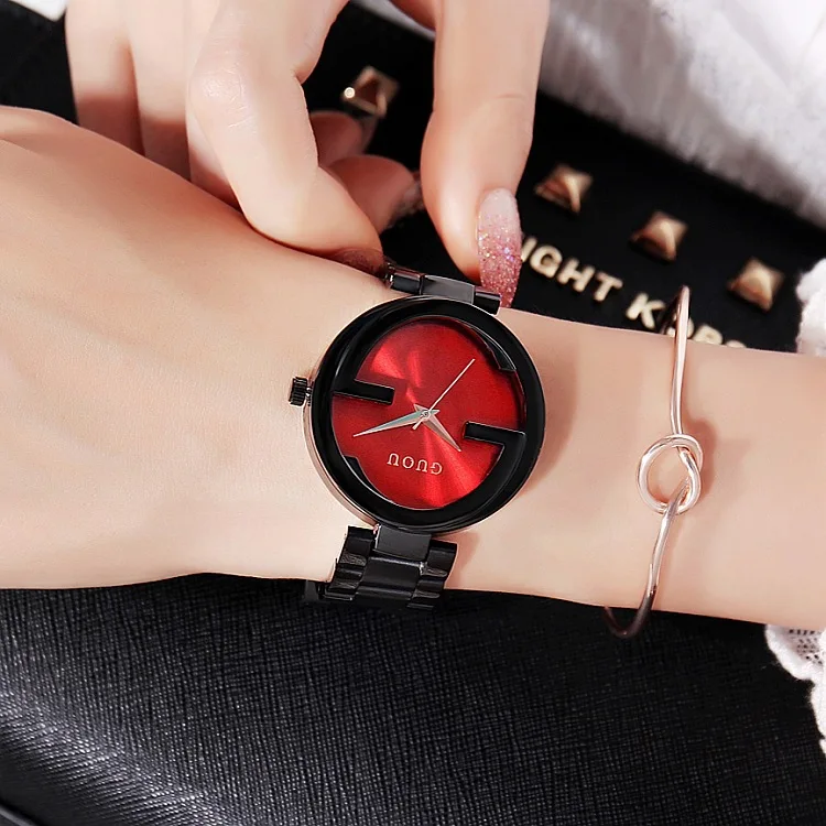 GUOU Top Brand New Fashion Unique Women Quartz Watch relogio feminino lady Luxury Wristwatch Ladies Dress Hours Clock watches