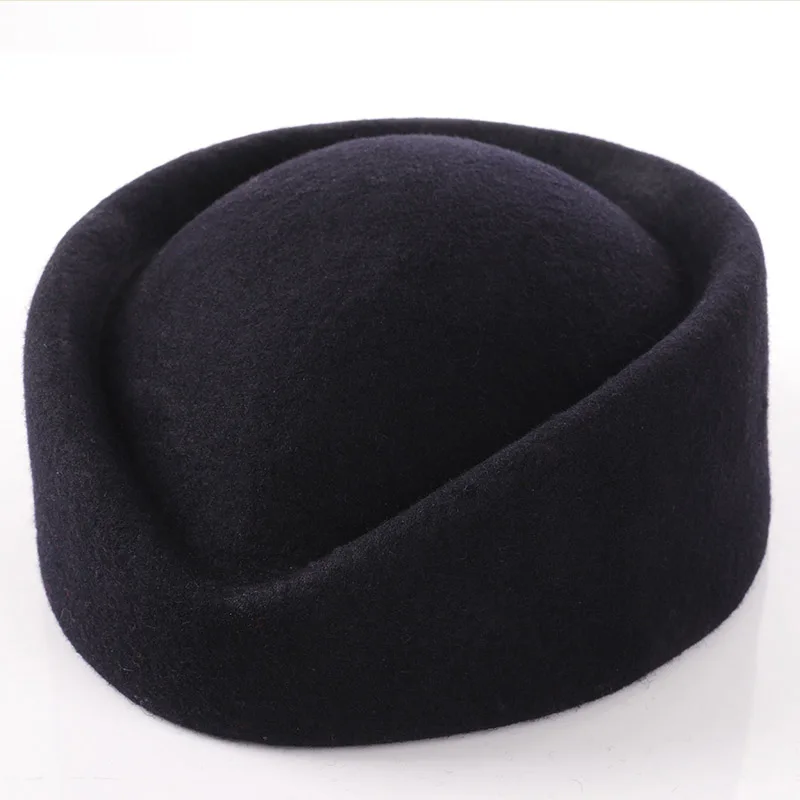 Top Quality Women Wool Felt Beret Hat Teardrop Fancy Stewardess Air Hostesses Pillbox Hat Millinery Fascinator Base Cap