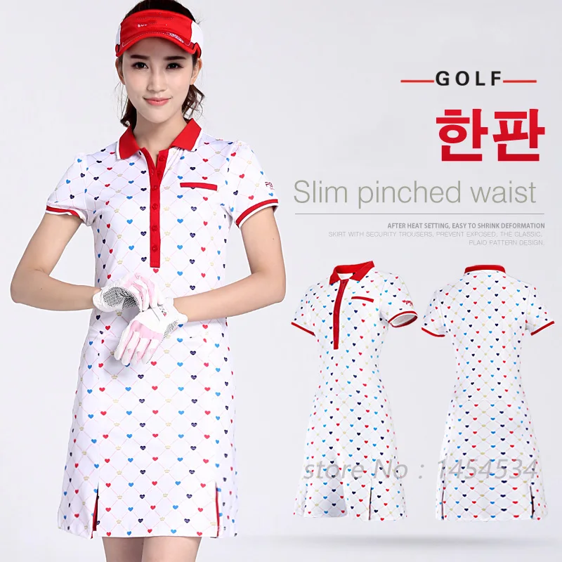 Send Belt! Clothes Women Printing Dress S-XL Fitness Lady Tennis Slim Sportswear White Love Moisture Wicking Golf/Tennis Dress