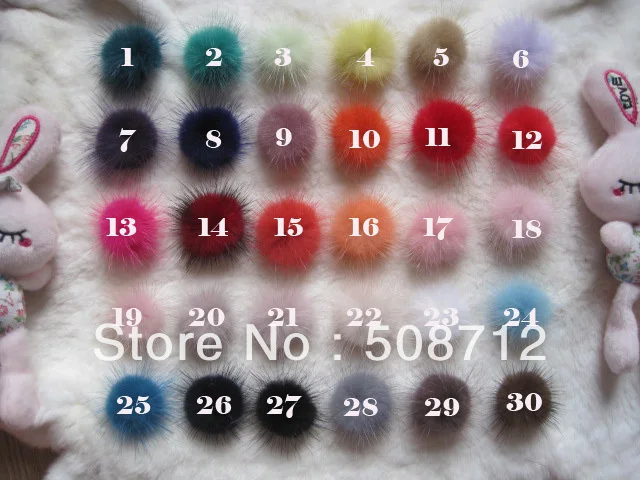 

Free shipping!!!!1000pcs 30mm mixed color mink fur ball fit hair jewelry by DHL or EMS