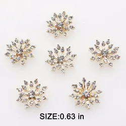 16mm(0.63 inch) 10pcs/lot Small flowers metal Crystal rhinestone BUTTONS Flat Back Embellishment floral center diy Accessories