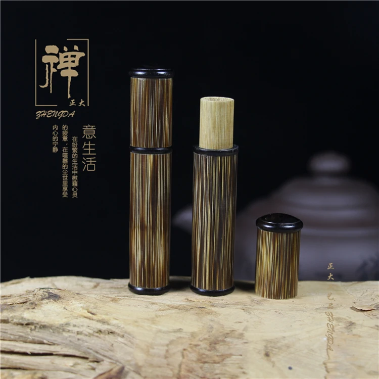 Zhengda retro bamboo crafts bamboo toothpick holder gold powder cylinder cylinder cylinder sandalwood incense pipe tobacco sink