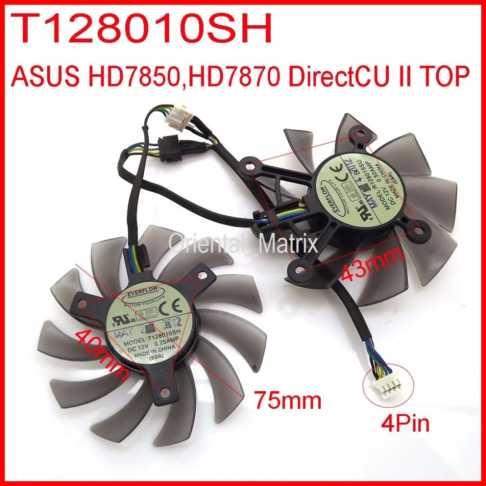 2pcs/lot T128010SH DC 12V 0.25A,0.50A 75mm For ASUS HD7870 HD7850 DirectCU II Graphics Card Cooling Fan 4Pin