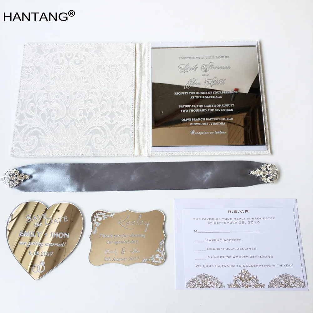 150x150mm Square Shape Silver Mirror Acrylic Wedding Invitation Card 100 Sets Per Lot