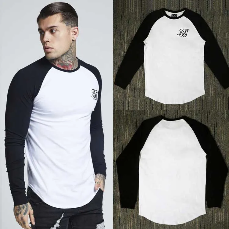 Autumn Cotton silk siksilk T shirt Kanye West Splicing T-shirts Long sleeve Hip Hop T-shirt shirts Top Men Longline tees With