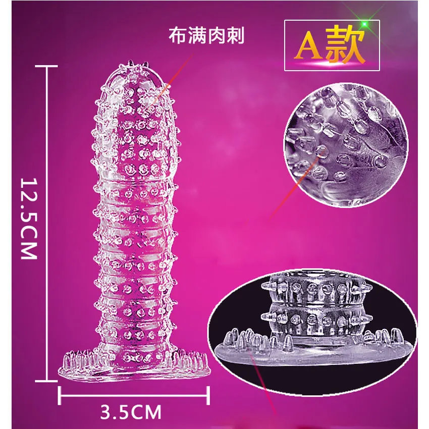 Silicone Spike Dotted Ribbed Condoms Time Delay Lasting Reusable Penis Rings Crystal Cock Ring Penis Extension Sleeve for Men