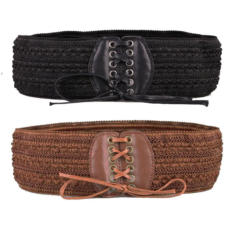 

Novelty Vintage Women Wide Belt Elastic Stretchy Corset Female Black Waistband Belts for Lady Dress Accessories KZW005