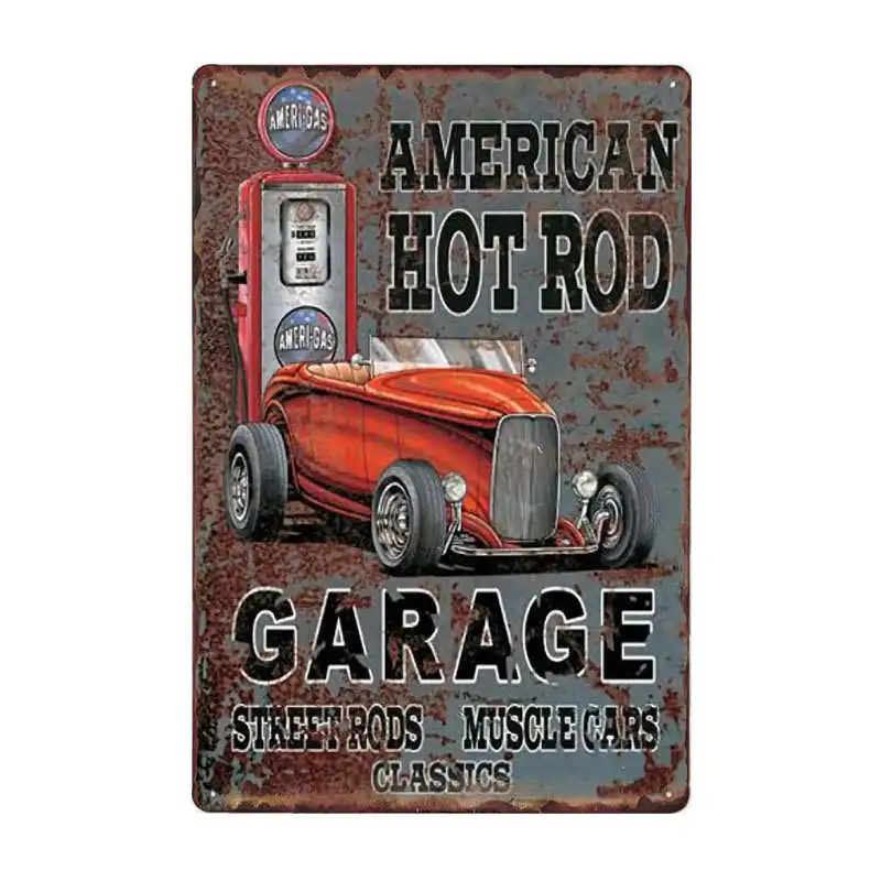 Lot de 5 Garage Plaque Metal Vintage Decoration - Atelier Panneau Pancarte Deco Murale - Retro Américaine Voiture Gas Station Cave Publicitaire 20x30cm (SET D