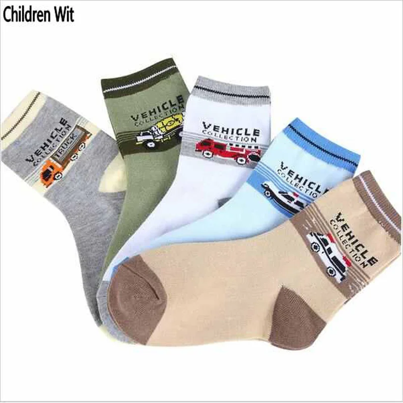 Children socks spring & autumn new Cotton cartoon car socks for boys 1-12 year kids socks (5 pairs / pack) Children Wit