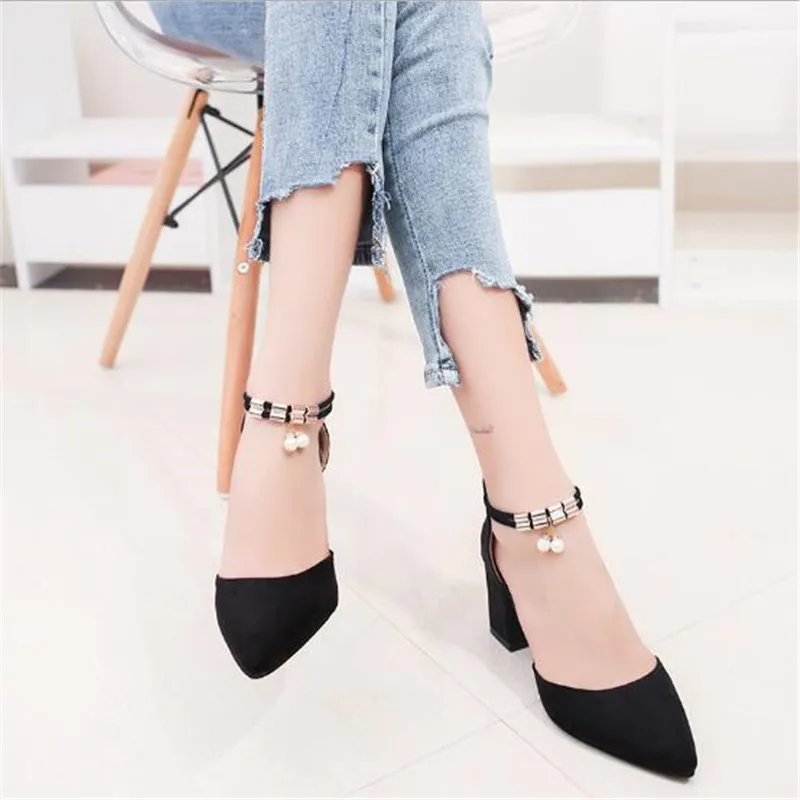 HOT Dress Shoes High Heels Boat Shoes Wedding Shoes tenis feminino Summer Women Shoes Pointed Toe Pumps Side with Pearl 7.5CM