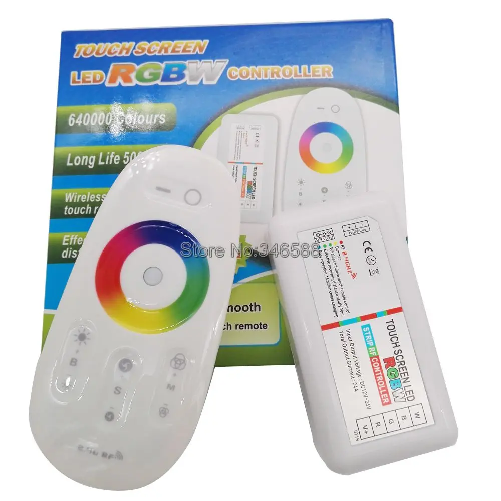 DC 12V 24V 24A 288W RGBW LED Controller 2.4G RF Touch Screen Remote Control 6A per Channel for RGBW LED Strip Tape
