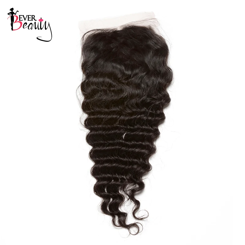 Deep Wave 5x5 Lace Closure Brazilian Hair Pre Plucked Hairline With Baby Hair Human Hair Closure Meium Brown Lace Ever Beauty