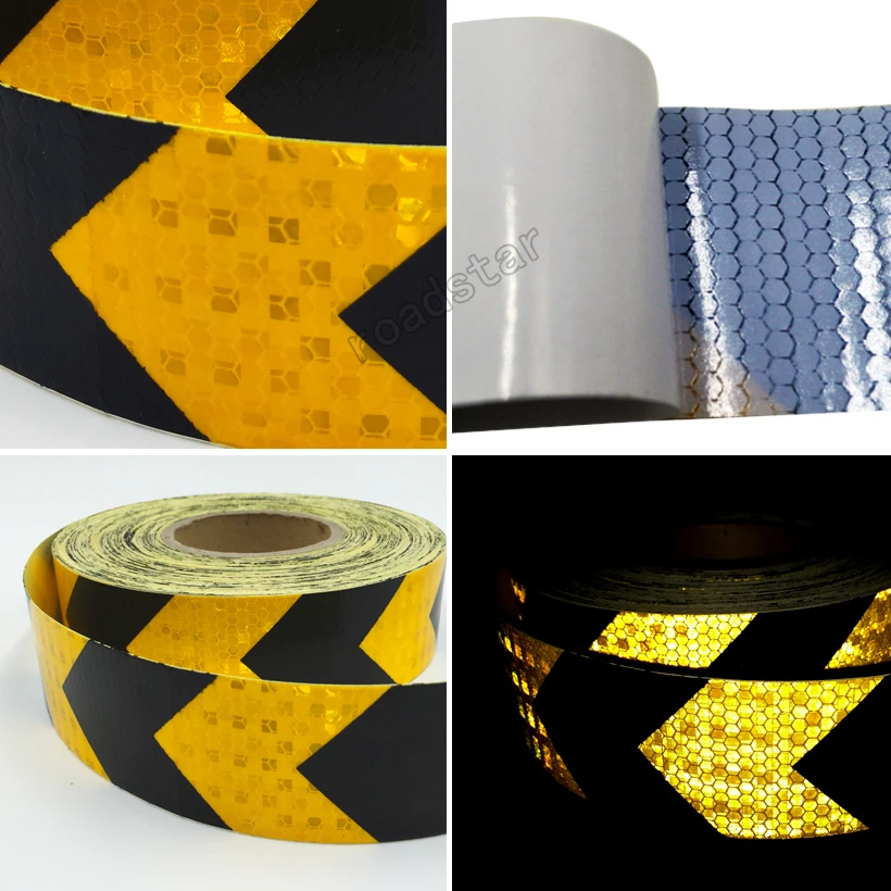 Roadstar 5cmx10m Arrow Safety Warning Conspicuity Reflective Roll Tape Marking Film Sticker for Road Construction Sticker