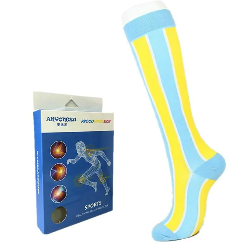 ANYONGZU Vertical Stripe Printing Nylon Protect Leg Relieve Pain Compression Sock Multipurpose Elastic Men Women Knee-high Sock