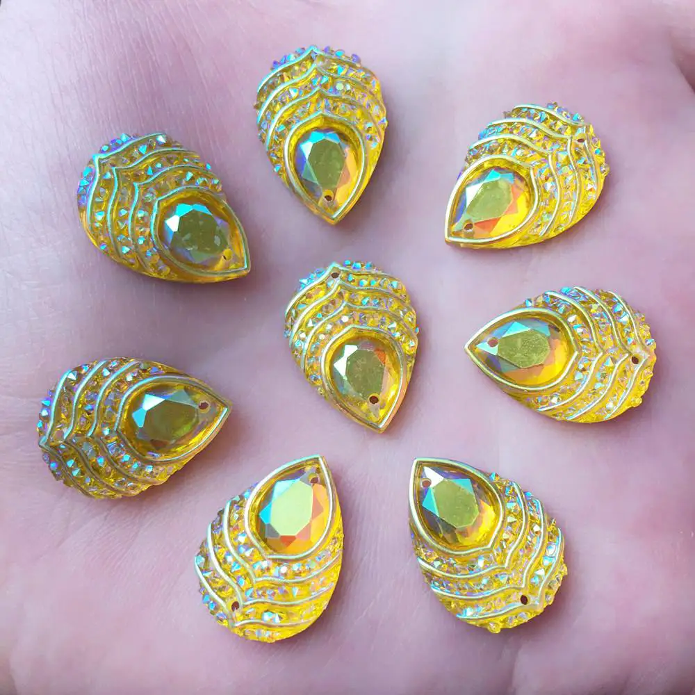DIY craft 40PCS 13mm*18mm AB Resin Drop Flatback Rhinestone trim Wedding 2 hole Button R26*2