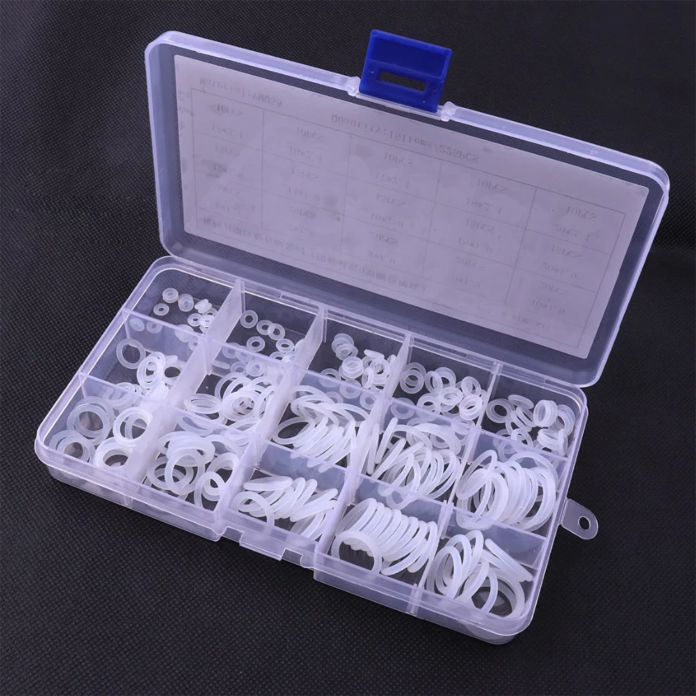 Mini 225PCS/pack O Ring VMQ White Washer Sealing Assortment Kit Oil-proof Seals Set Rubber O-rings Sets For Car Auto Car-styling