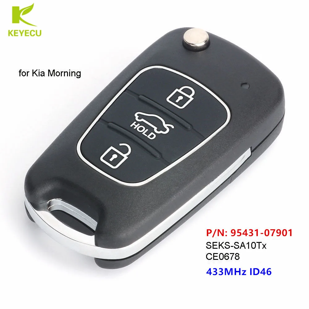 

KEYECU Replacement Upgraded Flip Remote Key Fob 3 Buttons 433MHz With ID46 Chip for Kia Morning P/N: 95431-07901