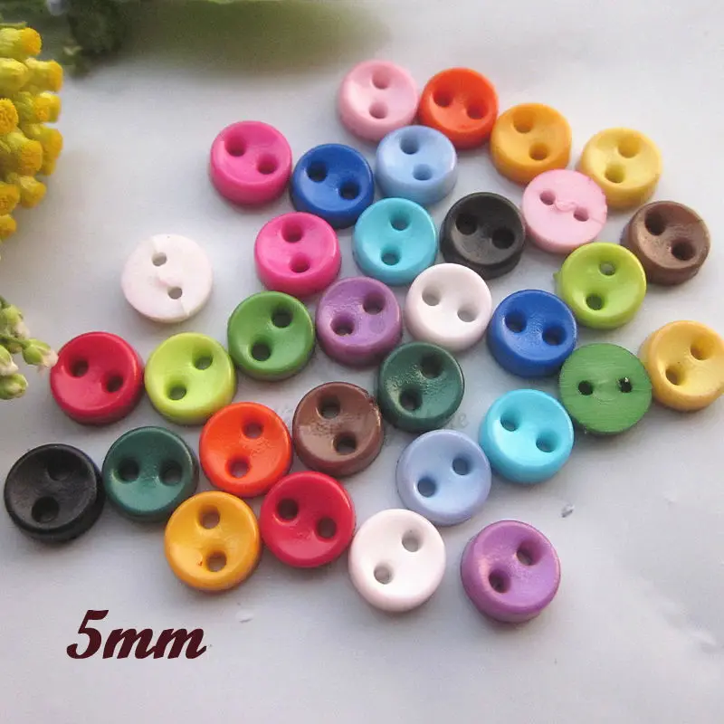 250pcs 2 Holes 5mm Bowl Tiny Doll Button for Crafting Mini Buttons Bulk for Sewing Scrapbooking Craft Accessories 16 Colors