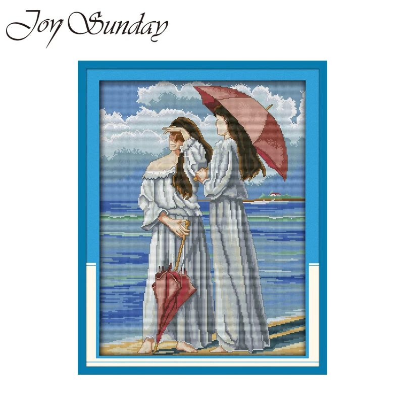 Joy Suanday Cross Stitch Embroidery Aida Fabric Watching the sea 14 11CT DMC Thread Water Soluble Canva Stitch Cross Needlework