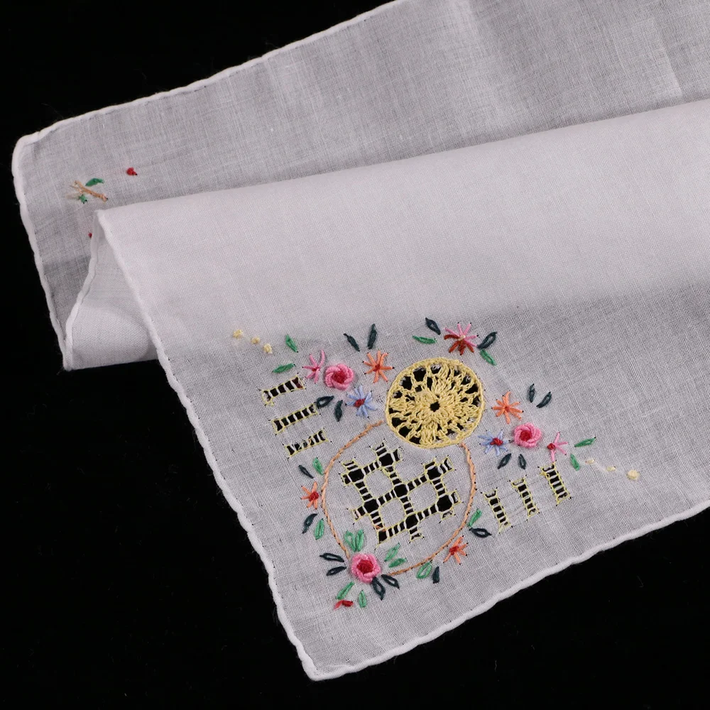 

S008-Y: 12 pieces Hand Crocheted hand embroidered hand drawnwork cotton handkerchief