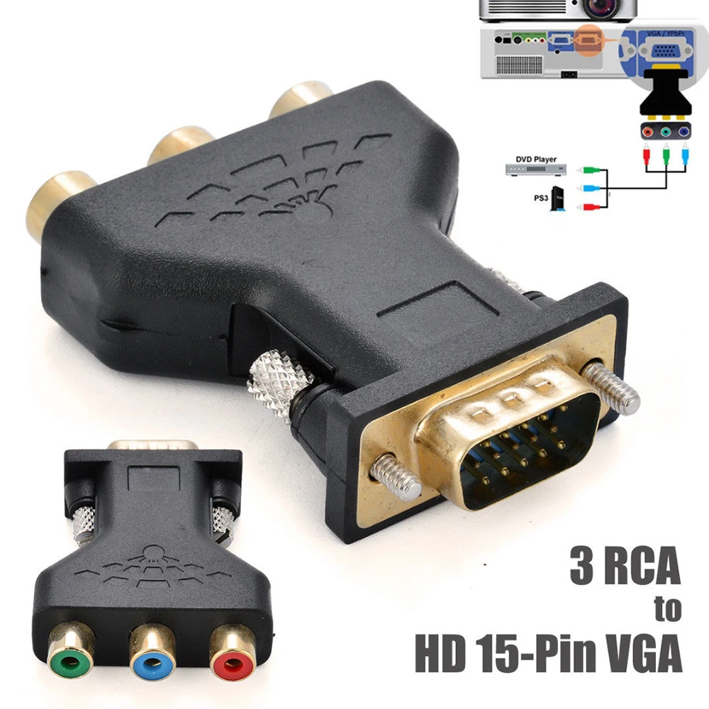 VGA do RCA złącze konwerter męski VGA do 3 RCA wideo RGB, żeńskie do HD 15-Pin VGA styl wideo komponent, adapter gniazda jack wtyczki