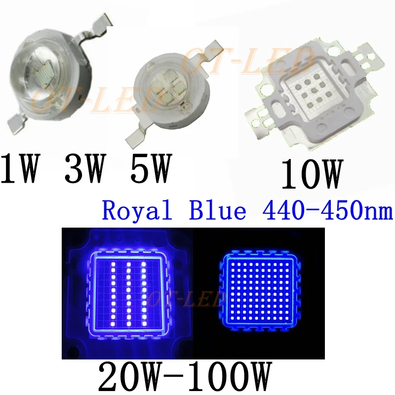 Żarówka LED COB o dużej mocy Royal Blue LED Grow Chip 440nm 450nm 1W 3W 5W 10W 20W 30W 50W 100W COB LED Emitter do lampy DIY LED Plant Grow Light