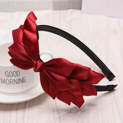 Red Bow Hairband Women Wedding Hair Accessories Girls Solid Side Big Bowknot Hairband Vintage Korean Hair Accessories Headband