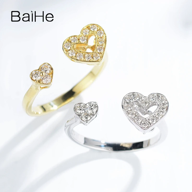 BAIHE Solid 14K White Gold 0.21ct H/SI Natural Diamond Heart Ring Women Trendy Fine Jewelry Making Кольцо Сердце Anel Coração