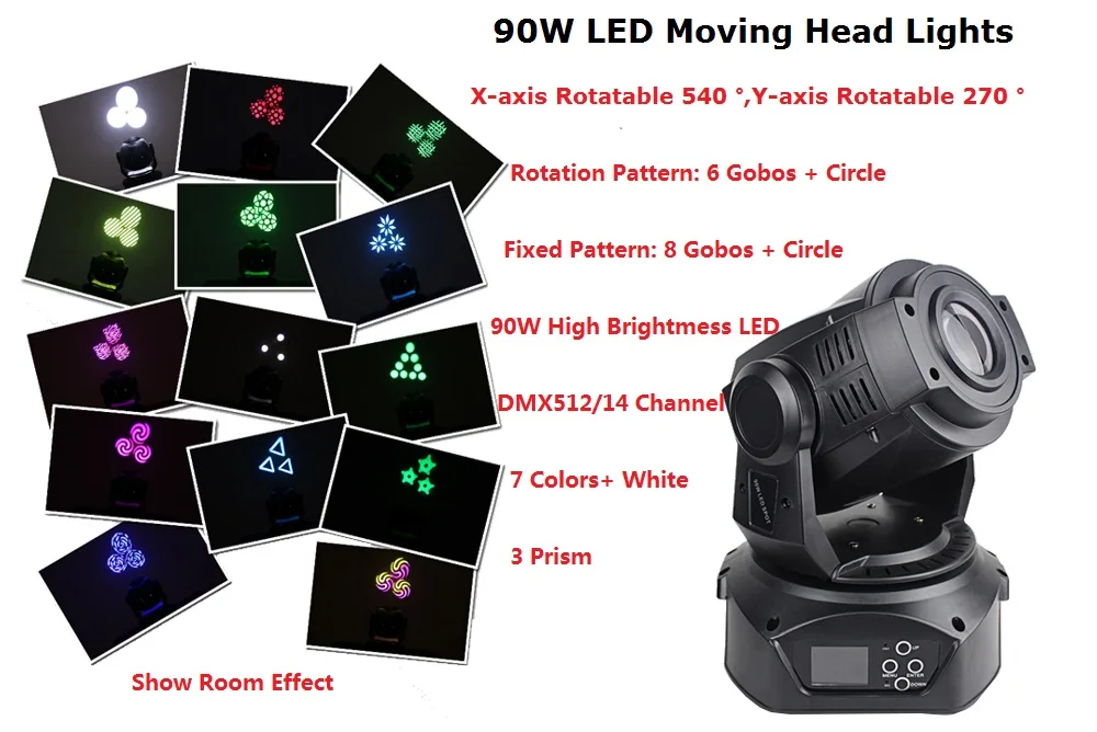 1 Pack LED Spot Moving Head 90W LED Stage Light DJ Lighting For Home Garden Party Christmas Wedding Stage Effect Lights