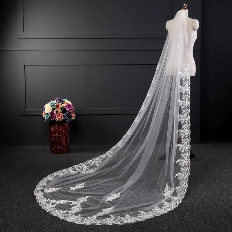 

New Arrival Cheap Lace Bridal veil 2024 White Ivory 3 Meter Wedding veil Sexy veu de noiva bride sluier vestido de noiva