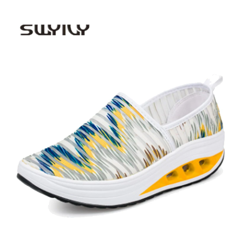 

SWYIVY Lady Slimming Shoes Fitness Height Increase Plarform Sport Shoe 2019 Mujer Summer Breathable Health Swing Sneakers Wedge