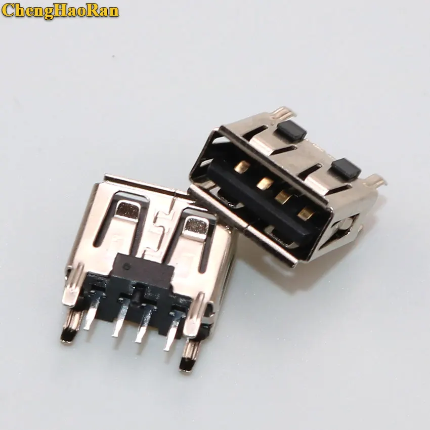 ChengHaoRan 10Pcs NEW A Type Flat Angle 180 Degree Female USB PCB Connector Socket USB Jack Plug