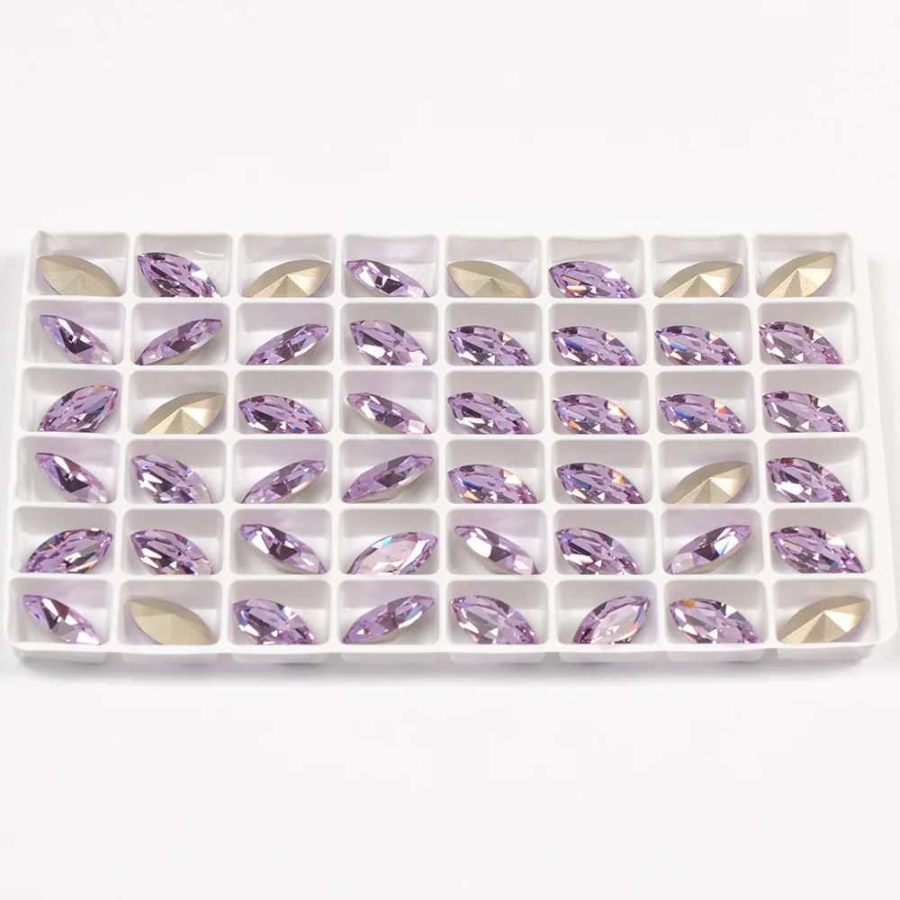 Kristal Jahit Berlian Imitasi Punggung Runcing Bentuk Navette Violet dengan Cakar untuk Dekorasi Perhiasan Pakaian