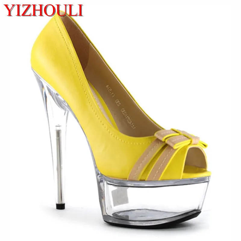 

Spring new crystal sole 15cm stiletto single shoes with fish mouth, model night club, dancing shoes