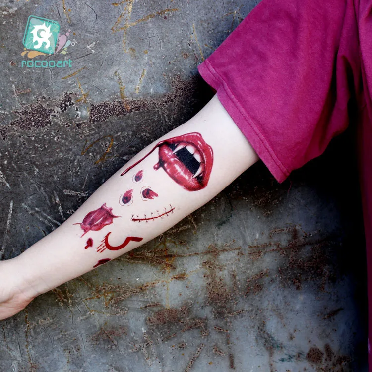 Rocooart New 2020 Halloween Temporary Tattoo Sticker Horror Wound Realistic Blood Injury Scar Fake Waterproof Tattoo Sticker