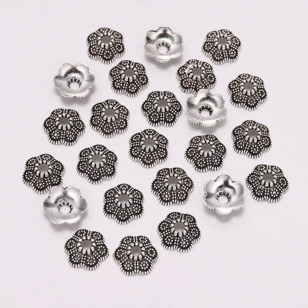 50pcs/Lot 10.5mm Tibetan Antique Carved Flower Loose Sparer Torus End Bead Caps For DIY Needlework Diy Findings Earrings