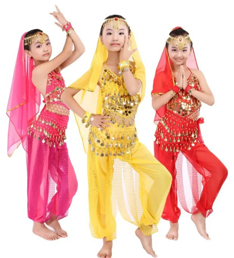 New Handmade Children Belly Dance Costumes Kids Belly Dancing Girls Bollywood Indian Performance Cloth Whole Set 3 Colors