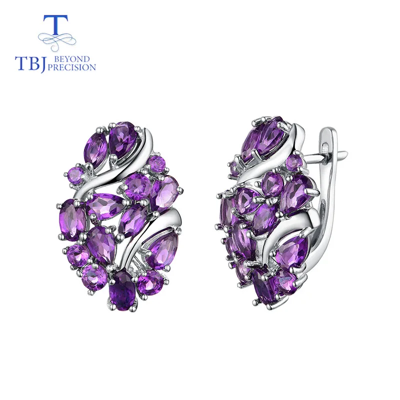 TBJ,Natural Africa amethyst clasp earring 925 sterling silver fine jewelry for women wife luxury design anniversary party gift