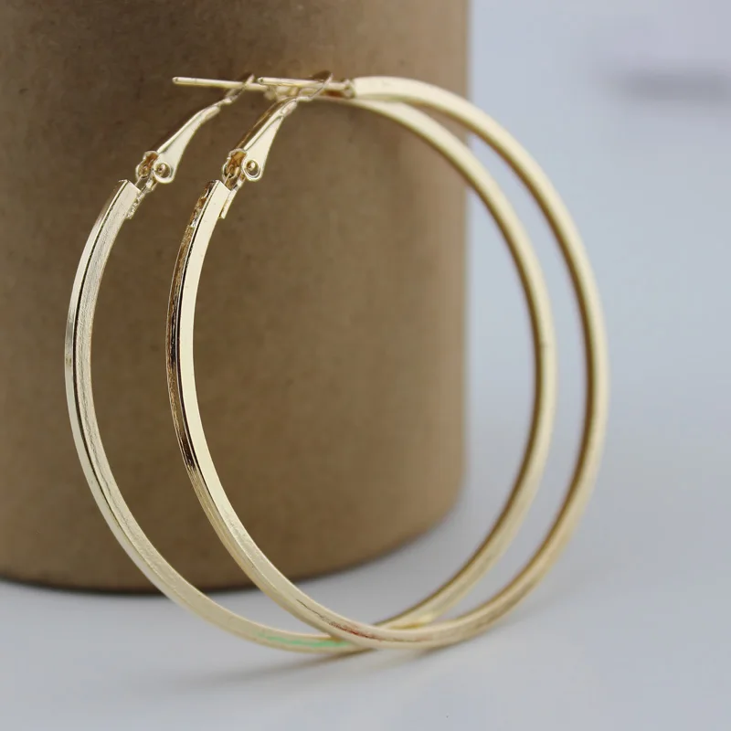 Fashion Gold/ Silver Plated 40 50 60mm Simple Big Circle Hoop Earring for Women Jewelry