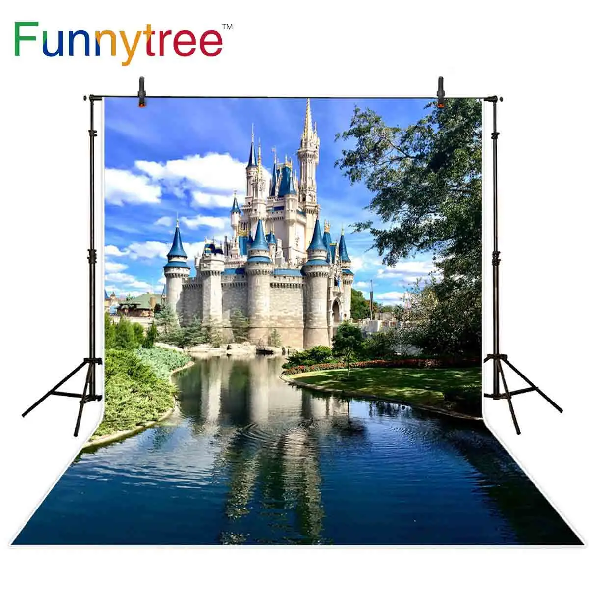 Funnytree Alice in wonderland backdrop castle sky children birthday river sunny photographic background photo booth shoot studio