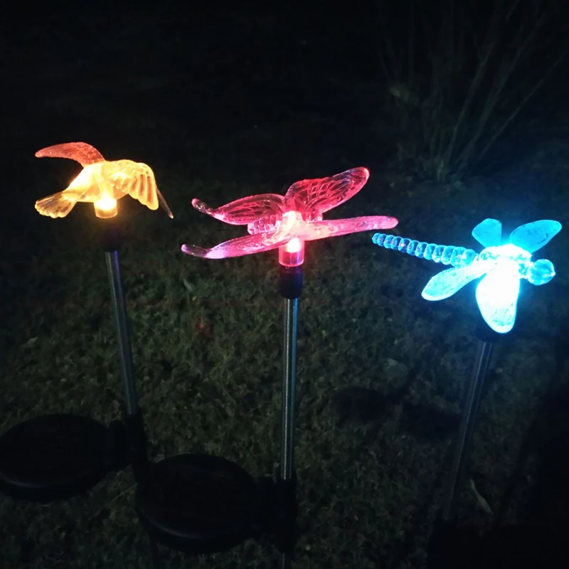 

3Pcs/lot Led Solar Garden Light Waterproof Colorful Butterfly Dragonfly Bird Lawn Lamp For Landscape Home Courtyard Path Lights