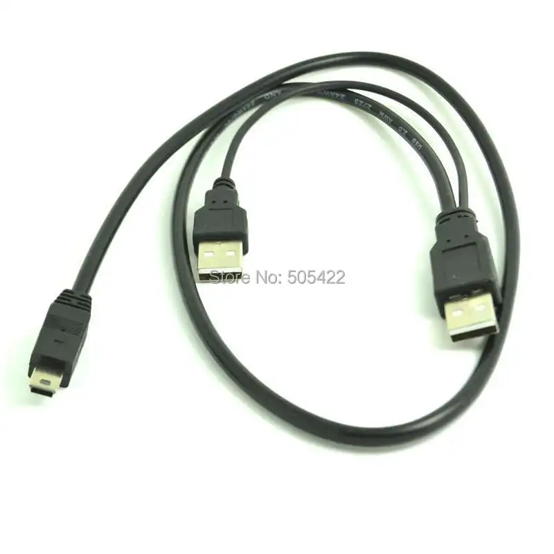 20pcs/lot USB Split Y Cable 2.0 A Male mini 5pin B Data External HARD Drive HDD cord power Cable Lead