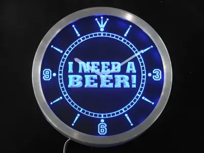 nc0409 I Need a Beer Bar Pub Club Neon Light Signs LED Wall Clock