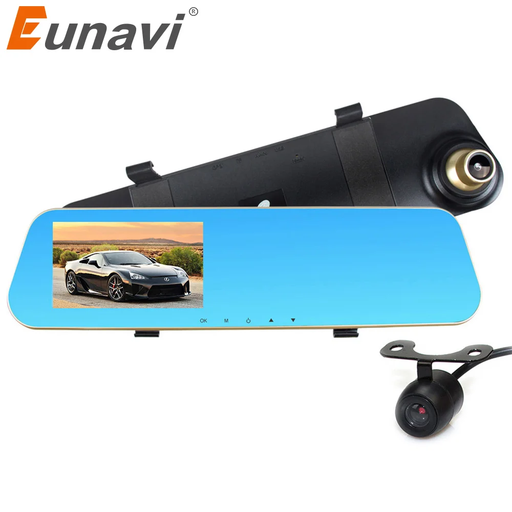 2018 Dashcam Dash Cam Eunavi 4.3 Inch Full Hd 1080p Car Rearview Mirror Dvr Camera Parking Night For Vision Dual Video Recorder