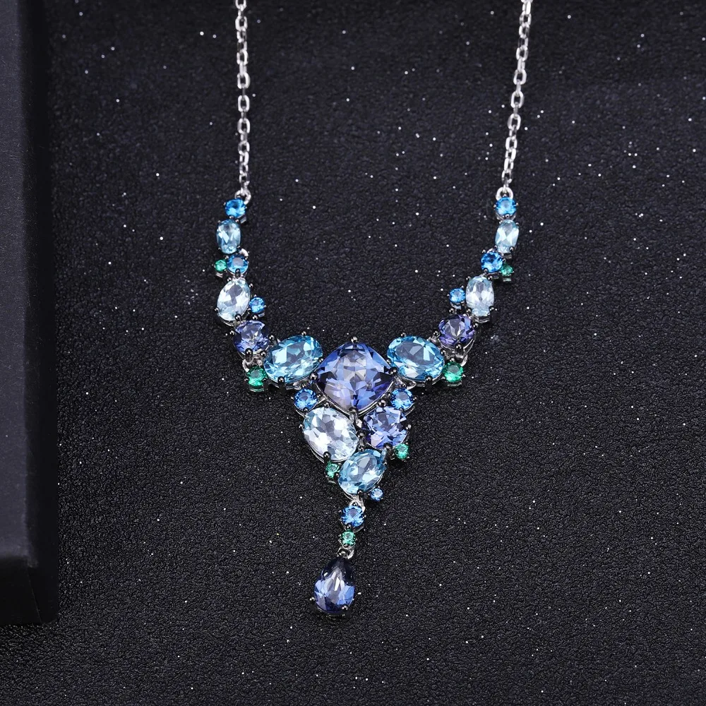 GEM'S BALLET Natural Mystic Quartz Topaz Necklace 925 Sterling Silver Handmade Modern Irregular Necklace for Women Collier