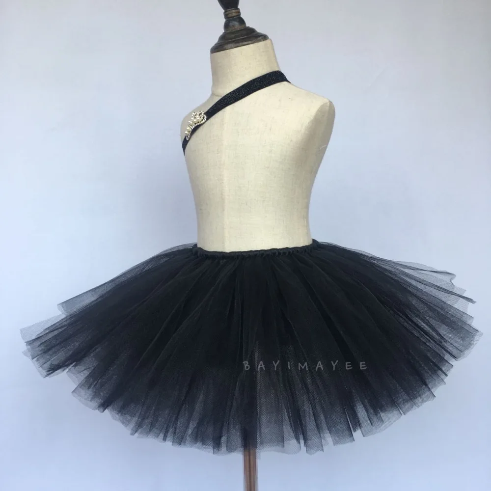 Nero delle ragazze Pannelli Esterni del Tutu Del Bambino Handmade Fluffy Tulle Balletto Pettiskirts con Corona Fascia Set Kids Party Gonne Abiti