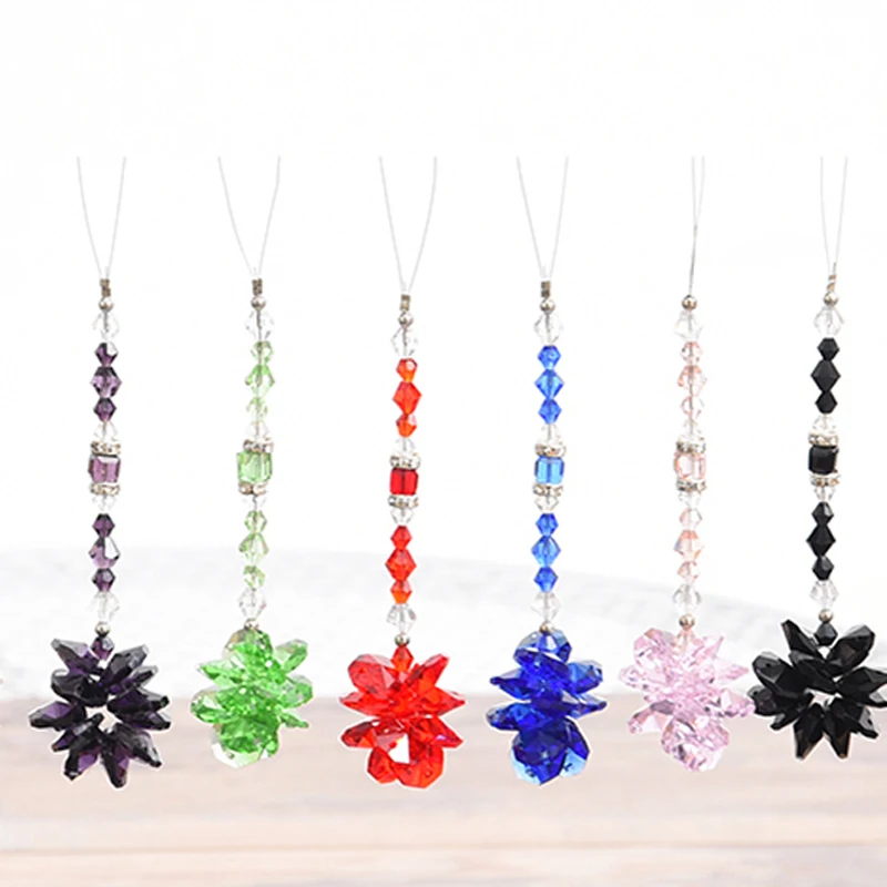 6PCS Sparkling Crystal Starburst Suncatcher Car Charm Ornament Chakra Decoration Hanging Car Accessories Rainbow Maker