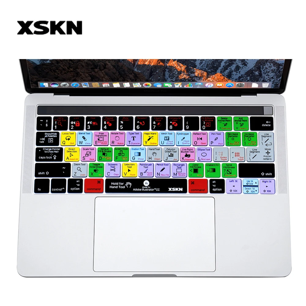 XSKN for Adobe AI Shortcut Illustrator Keyboard Skin Cover for Touch ID Macbook 13 15 A1706 A1707(2016+), Touch Bar Sticker Gift